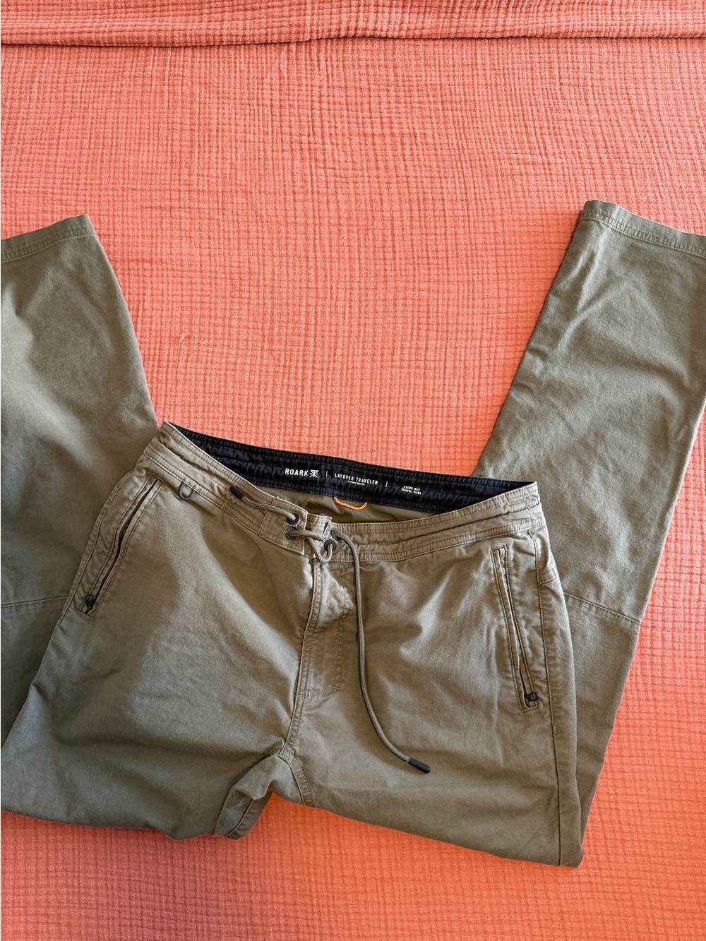 Roark Layover Traveler Pants Men’s 32 Olive Green Brown Stretch Travel